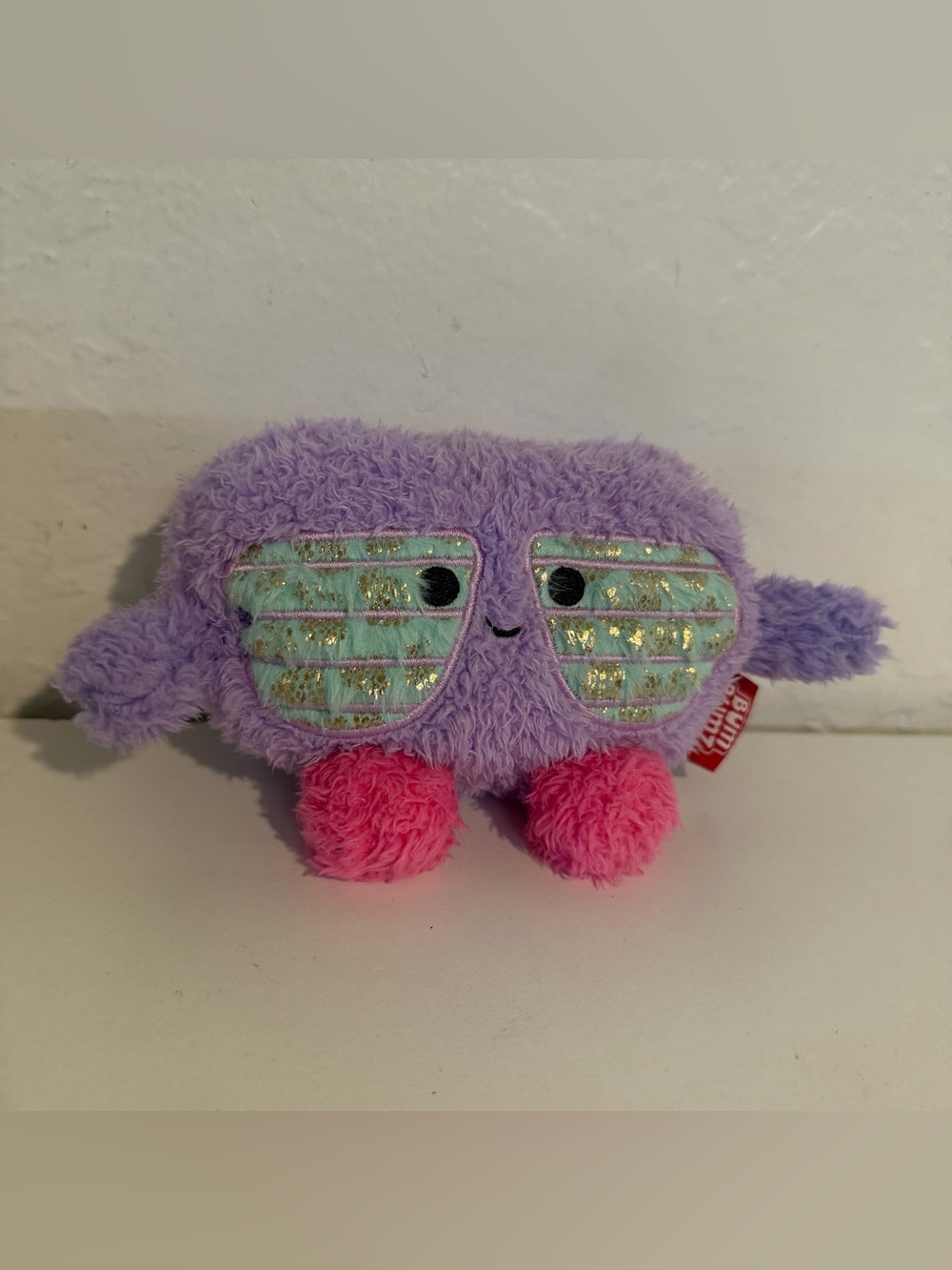 BumBums by Russ Plush Toy Purple Furry Monster Mint & Gold Sunglasses Pink Feet